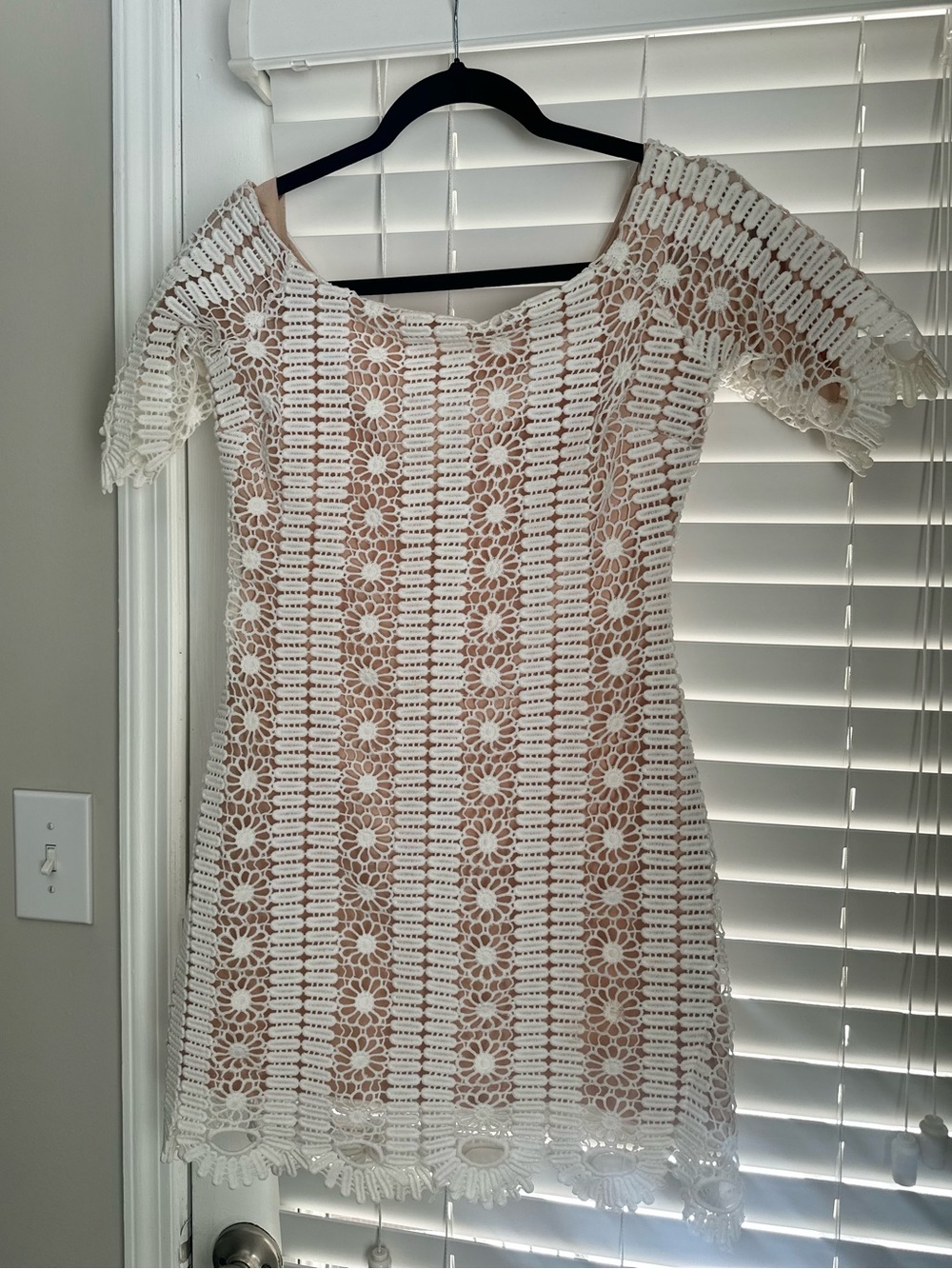 Just Me White Crochet Dress with Nude Lining